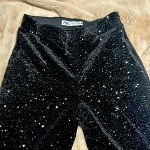 Zara black velvet and sequin pants